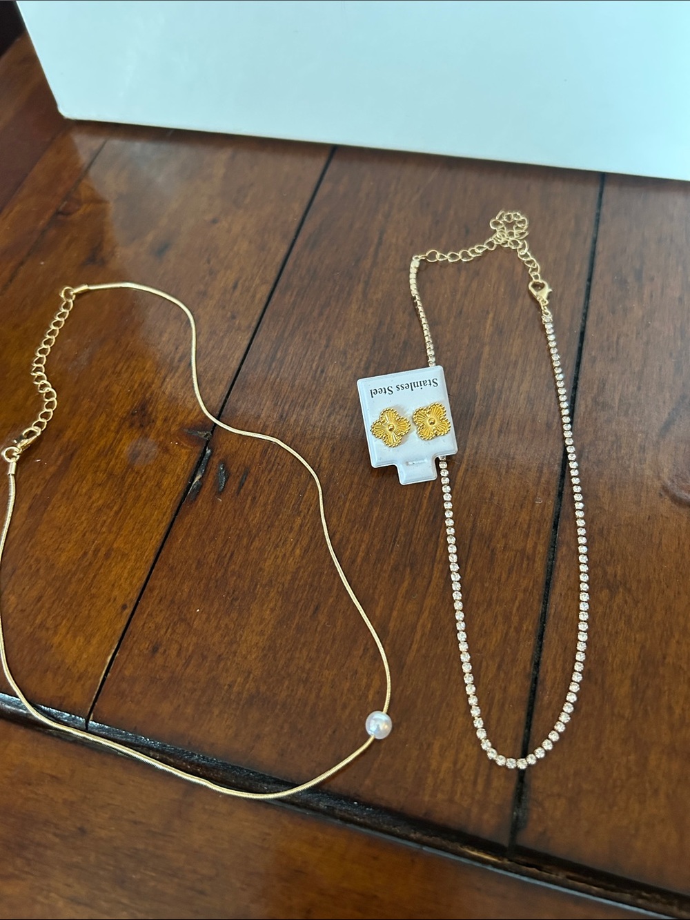 Elegant Gold Tennis Necklace pearl Necklaces Fashion earrings, - Picture 13 of 16
